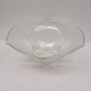 Hazel Atlas Depression Glass Crystal ROYAL LACE 10 Inch 3 Leg Ruffled Edge Bowl